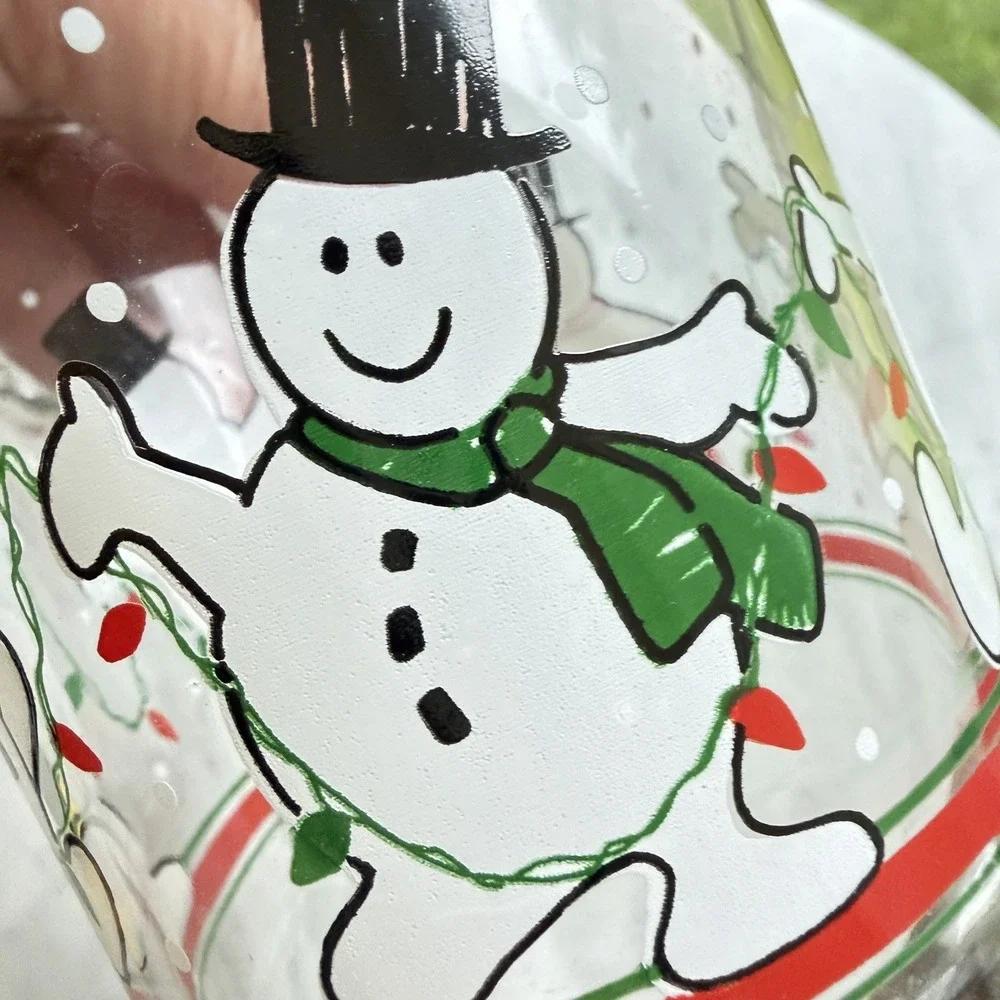 VTG Libbey Dancing Snowmen Christmas Glasses Set 5 Holiday Barware Rocks Glass